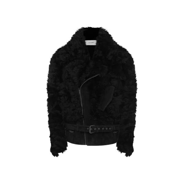 Biker Jacket in Shearling Suede, Black