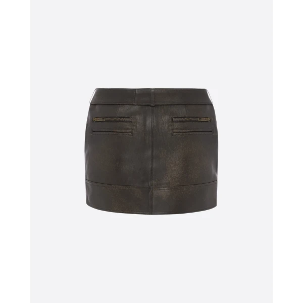 Alex Perry Biker Mini Skirt in Leather, Dark Brown, view 4