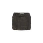 Alex Perry Biker Mini Skirt in Leather, Dark Brown