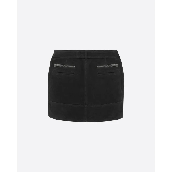 Alex Perry Biker Mini Skirt in Suede, Black, view 4