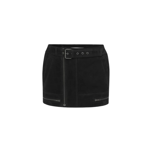 Alex Perry Biker Mini Skirt in Suede, Black