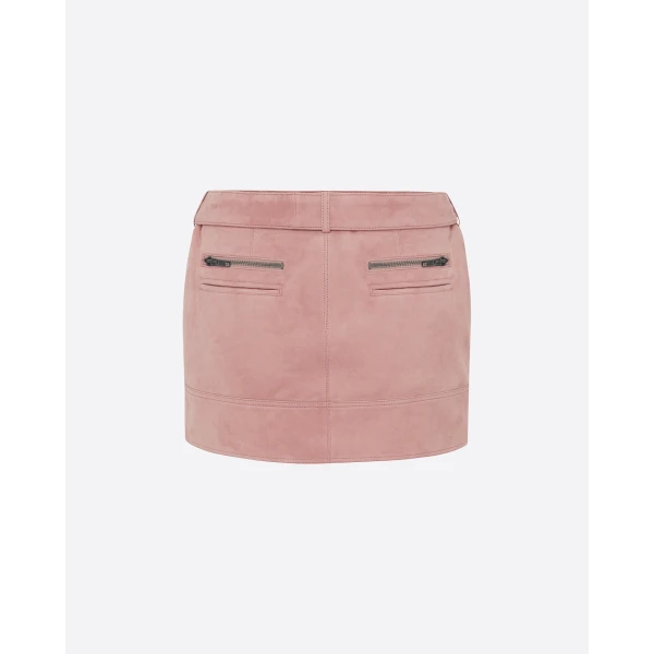 Alex Perry Biker Mini Skirt in Suede, Dusty Rose, view 4