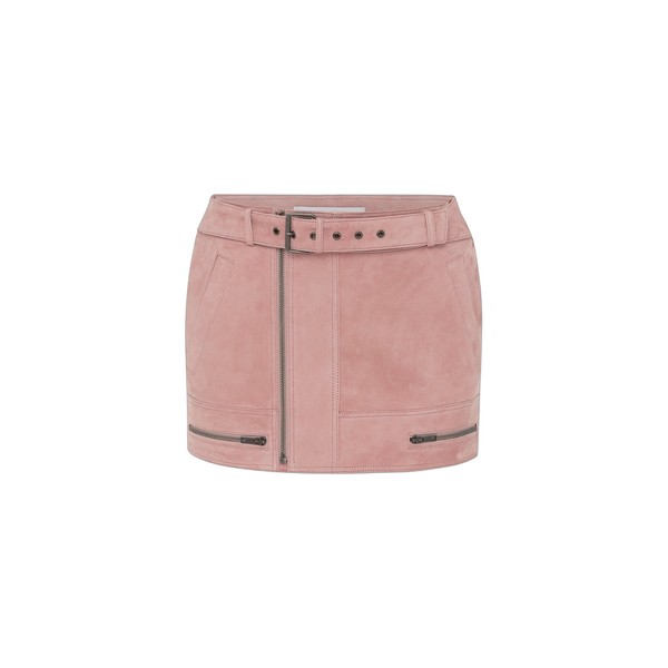 Alex Perry Biker Mini Skirt in Suede, Dusty Rose