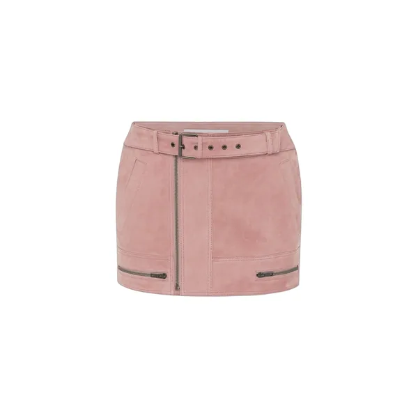 Alex Perry Biker Mini Skirt in Suede, Dusty Rose
