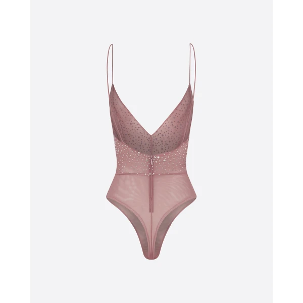Alex Perry Bikini Bodysuit in Crystal Mesh, Dusty Rose, view 4