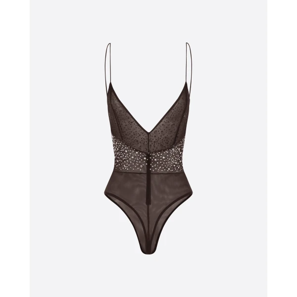 Alex Perry Bikini Bodysuit in Crystal Mesh, Espresso, view 4