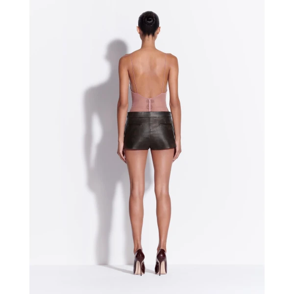 Alex Perry Bikini Bodysuit in Fine Mesh, Dusty Rose, view 3