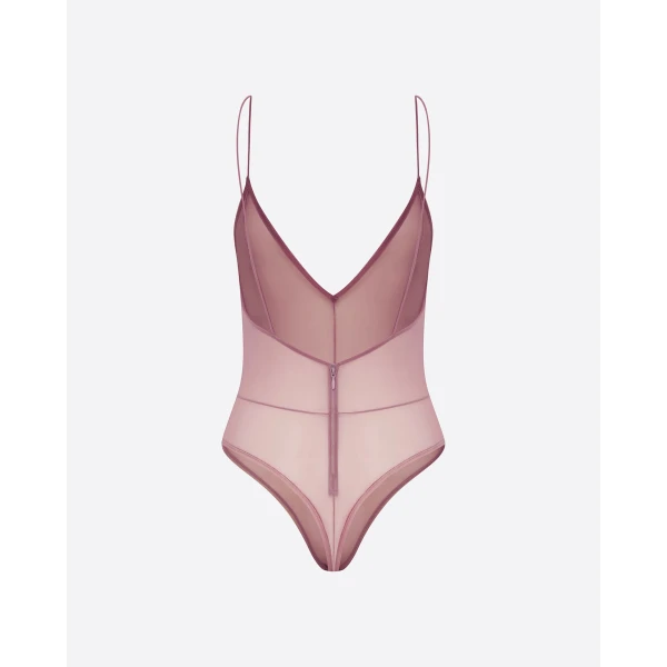Alex Perry Bikini Bodysuit in Fine Mesh, Dusty Rose, view 4