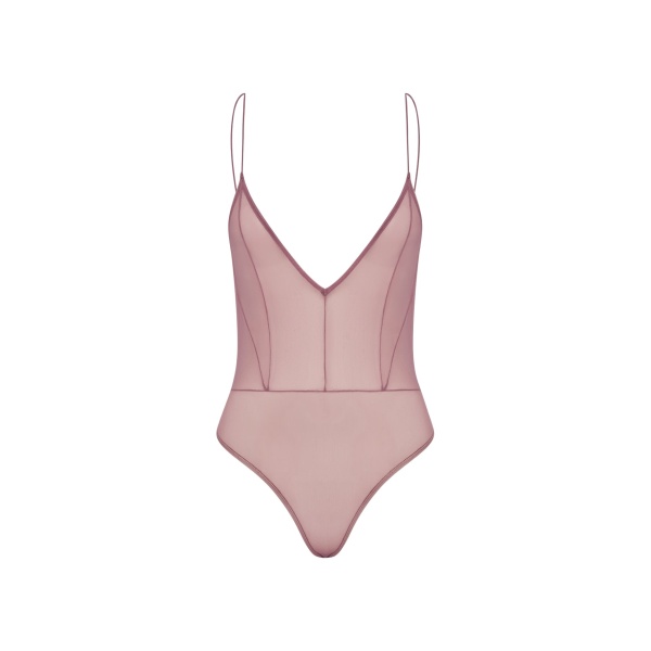Alex Perry Bikini Bodysuit in Fine Mesh, Dusty Rose