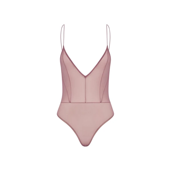 Alex Perry Bikini Bodysuit in Fine Mesh, Dusty Rose