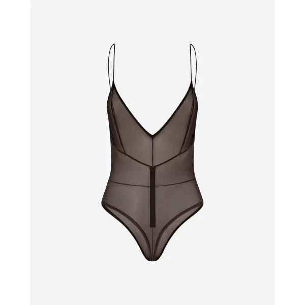 Alex Perry Bikini Bodysuit in Fine Mesh, Espresso, view 4
