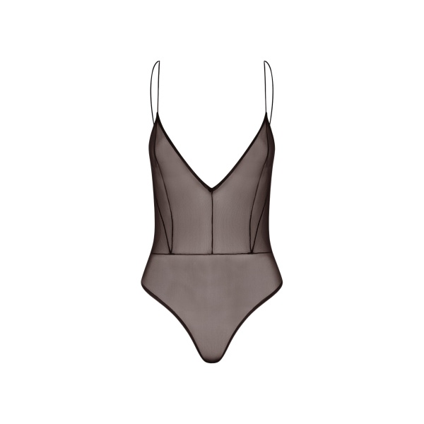 Alex Perry Bikini Bodysuit in Fine Mesh, Espresso