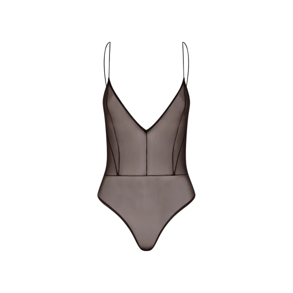 Alex Perry Bikini Bodysuit in Fine Mesh, Espresso
