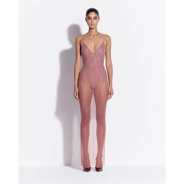 Alex Perry Bikini Column in Crystal Mesh, Dusty Rose, view 2