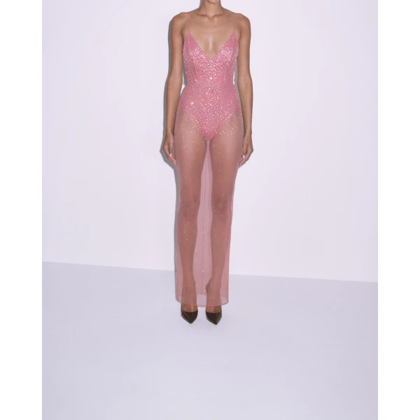 Alex Perry Bikini Column in Crystal Mesh, Dusty Rose, view 3
