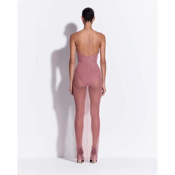 Alex Perry Bikini Column in Crystal Mesh, Dusty Rose, view 4