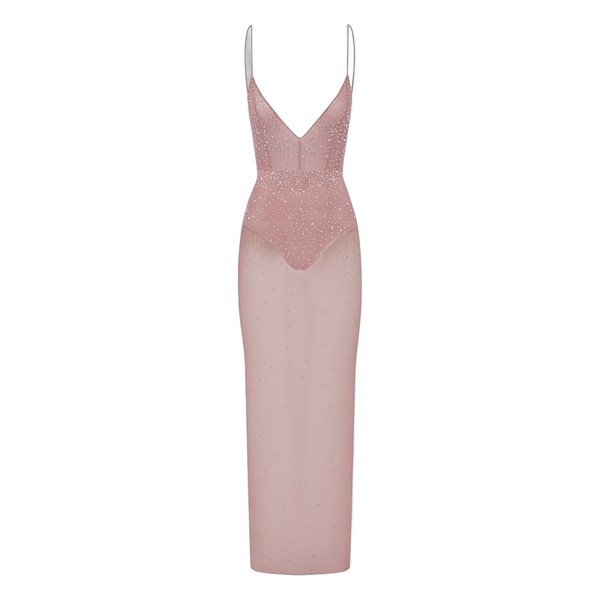 Alex Perry Bikini Column in Crystal Mesh, Dusty Rose