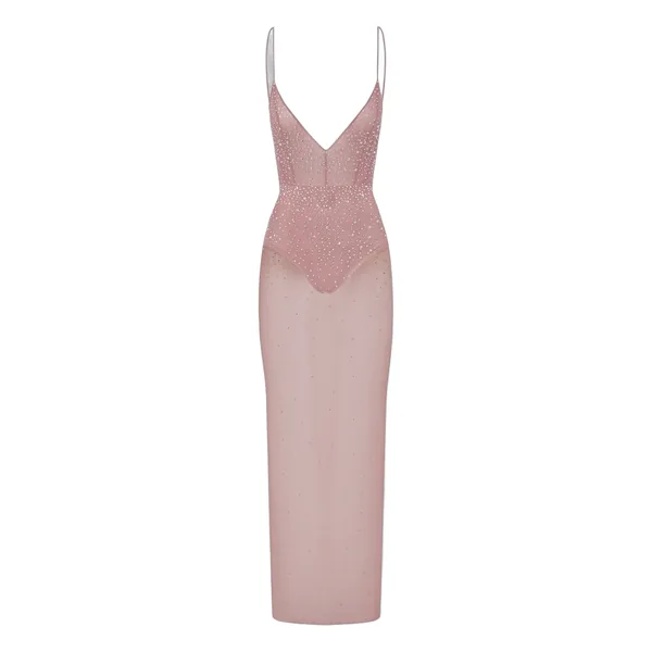 Alex Perry Bikini Column in Crystal Mesh, Dusty Rose