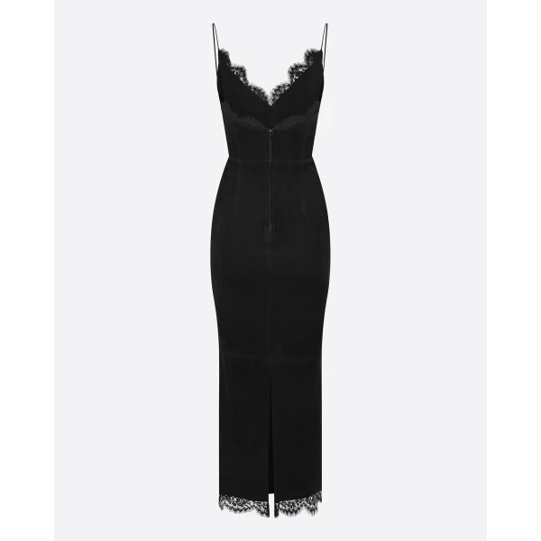 Alex Perry Bikini Dress in Suede with Lace Trim, Black, view 4
