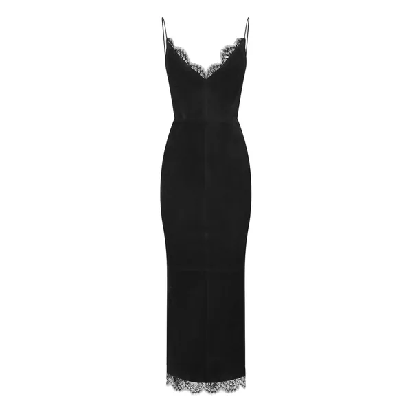Alex Perry Bikini Dress in Suede with Lace Trim, Black