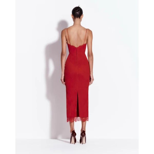 Alex Perry Bikini Dress in Suede with Lace Trim, Red, view 3