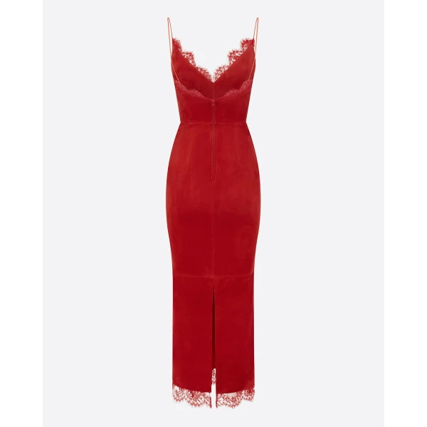 Alex Perry Bikini Dress in Suede with Lace Trim, Red, view 4
