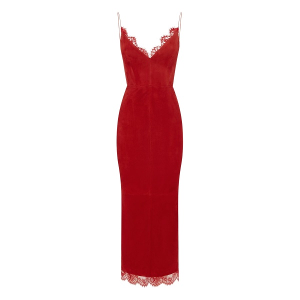Alex Perry Bikini Dress in Suede with Lace Trim, Red