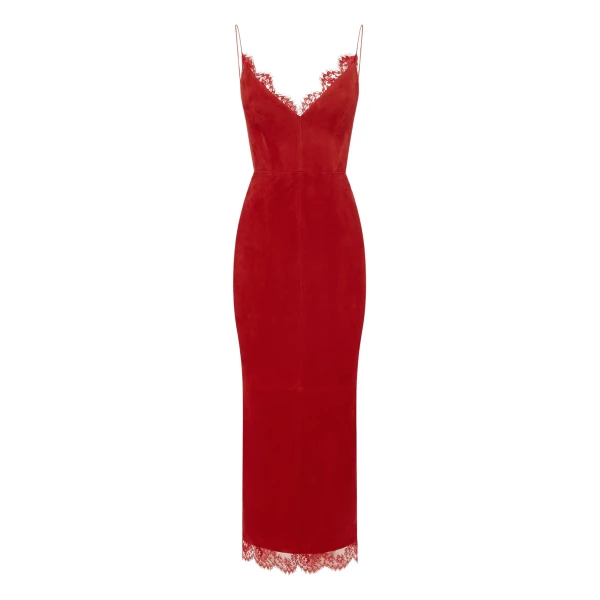 Alex Perry Bikini Dress in Suede with Lace Trim, Red