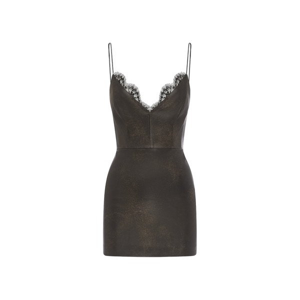 Alex Perry Bikini Mini Dress in Leather, Dark Brown