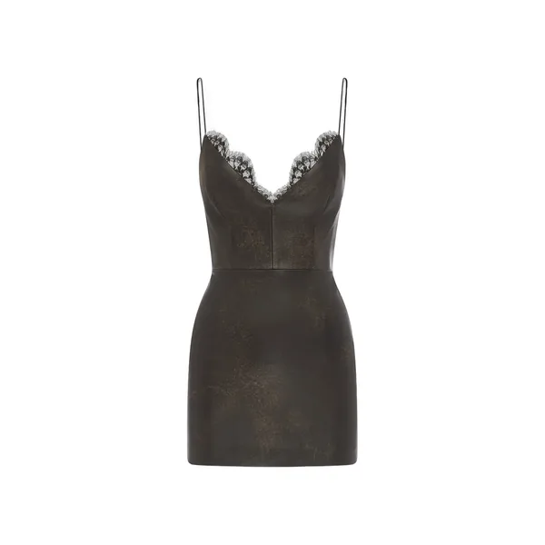 Alex Perry Bikini Mini Dress in Leather, Dark Brown
