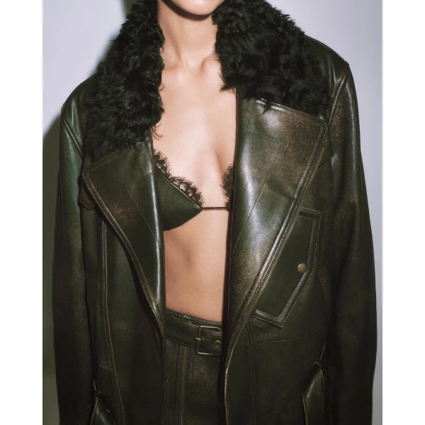 Alex Perry Bikini Top in Leather, Dark Brown, view 3