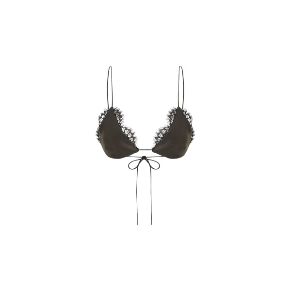 Alex Perry Bikini Top in Leather, Dark Brown