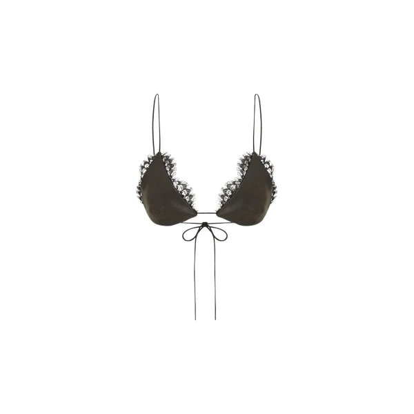 Alex Perry Bikini Top in Leather, Dark Brown
