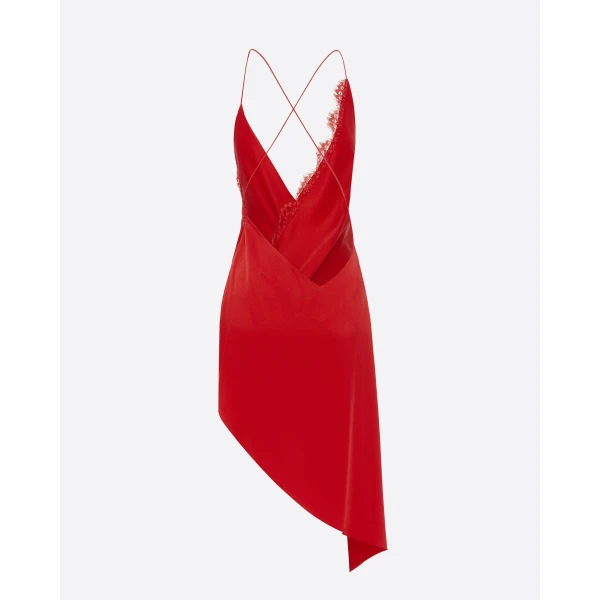 Alex Perry Bikini Wrap Asymmetric Dress in Satin Crepe, Red, view 4