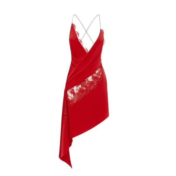 Alex Perry Bikini Wrap Asymmetric Dress in Satin Crepe, Red