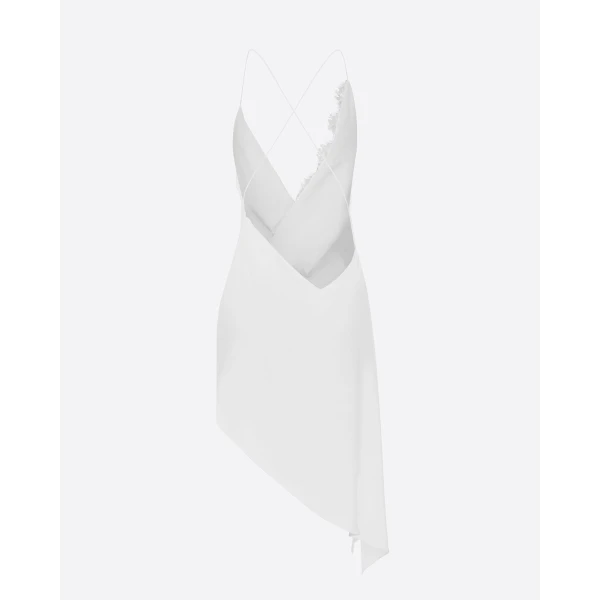 Alex Perry Bikini Wrap Asymmetric Dress in Satin Crepe, White, view 4