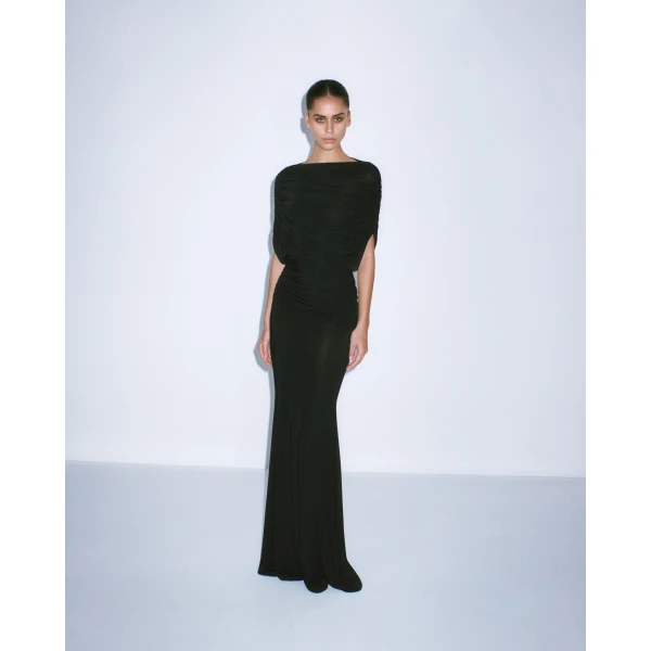 Alex Perry Cape Drape Gown in Jersey, Black, view 2
