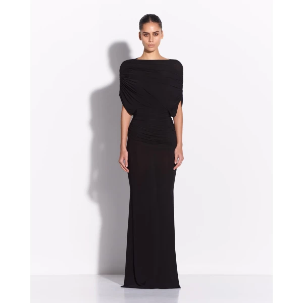 Alex Perry Cape Drape Gown in Jersey, Black, view 3