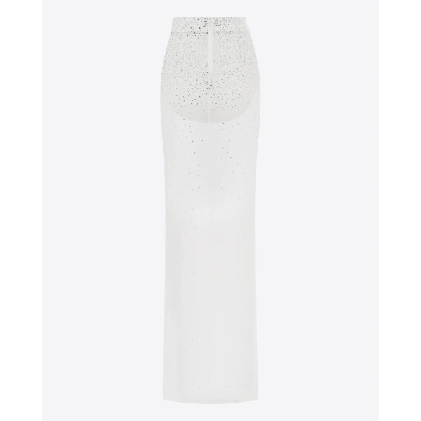 Alex Perry Column Skirt in Crystal Mesh, White, view 4