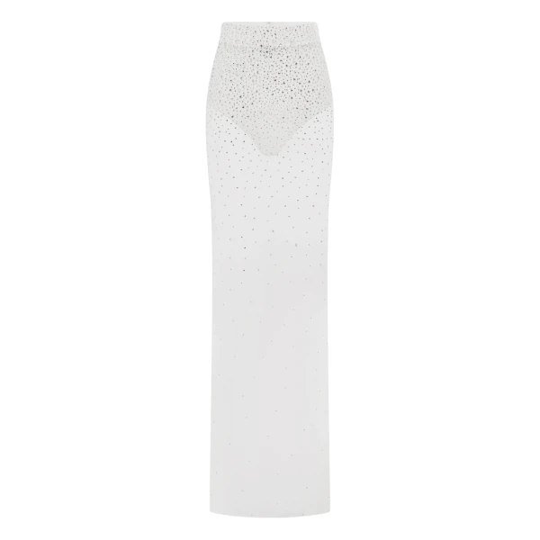 Alex Perry Column Skirt in Crystal Mesh, White
