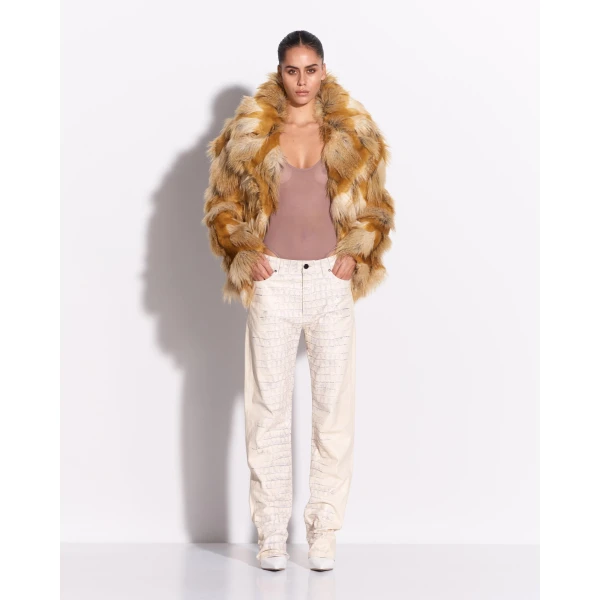 Alex Perry Contour Jacket in Faux Fur, Golden, view 2