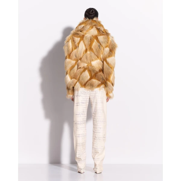 Alex Perry Contour Jacket in Faux Fur, Golden, view 3