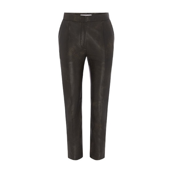 Alex Perry Crop Trouser in Leather, Dark Brown