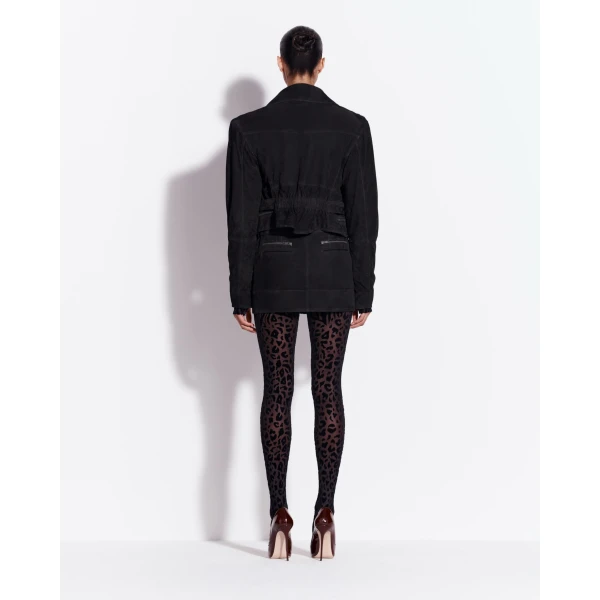 Alex Perry Cropped Biker Jacket in Suede, Black, view 3