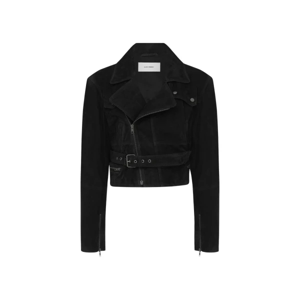 Alex Perry Cropped Biker Jacket in Suede, Black