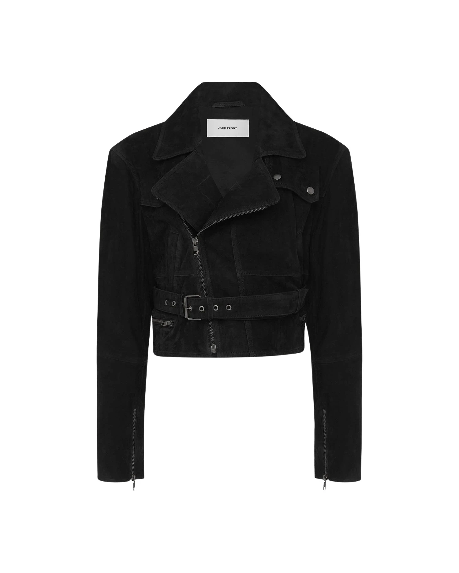 Alex-Perry-Cropped-Biker-Jacket-in-Suede-Black47682_nobg Alex Perry Cropped Biker Jacket in Suede, Black