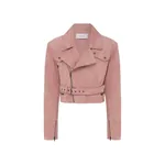 Alex Perry Cropped Biker Jacket in Suede, Dusty Rose