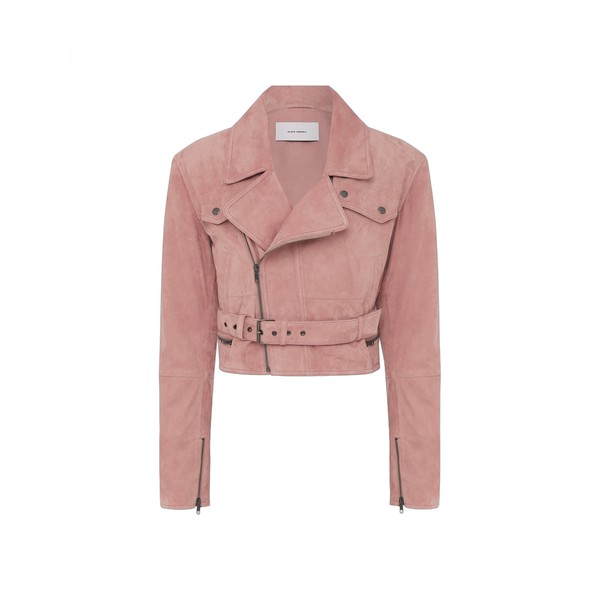 Alex Perry Cropped Biker Jacket in Suede, Dusty Rose