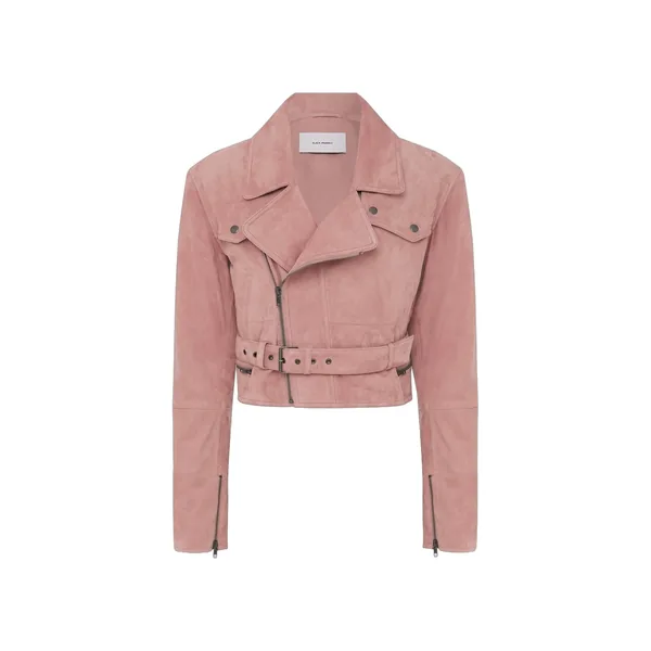 Alex Perry Cropped Biker Jacket in Suede, Dusty Rose