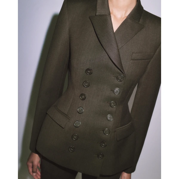 Alex Perry Double Breasted Blazer in Wool Suiting, Espresso, view 2
